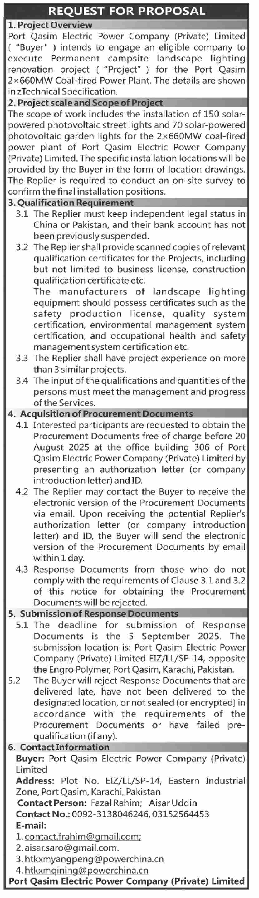 Port Qasim Authority Karachi Tender Notice
